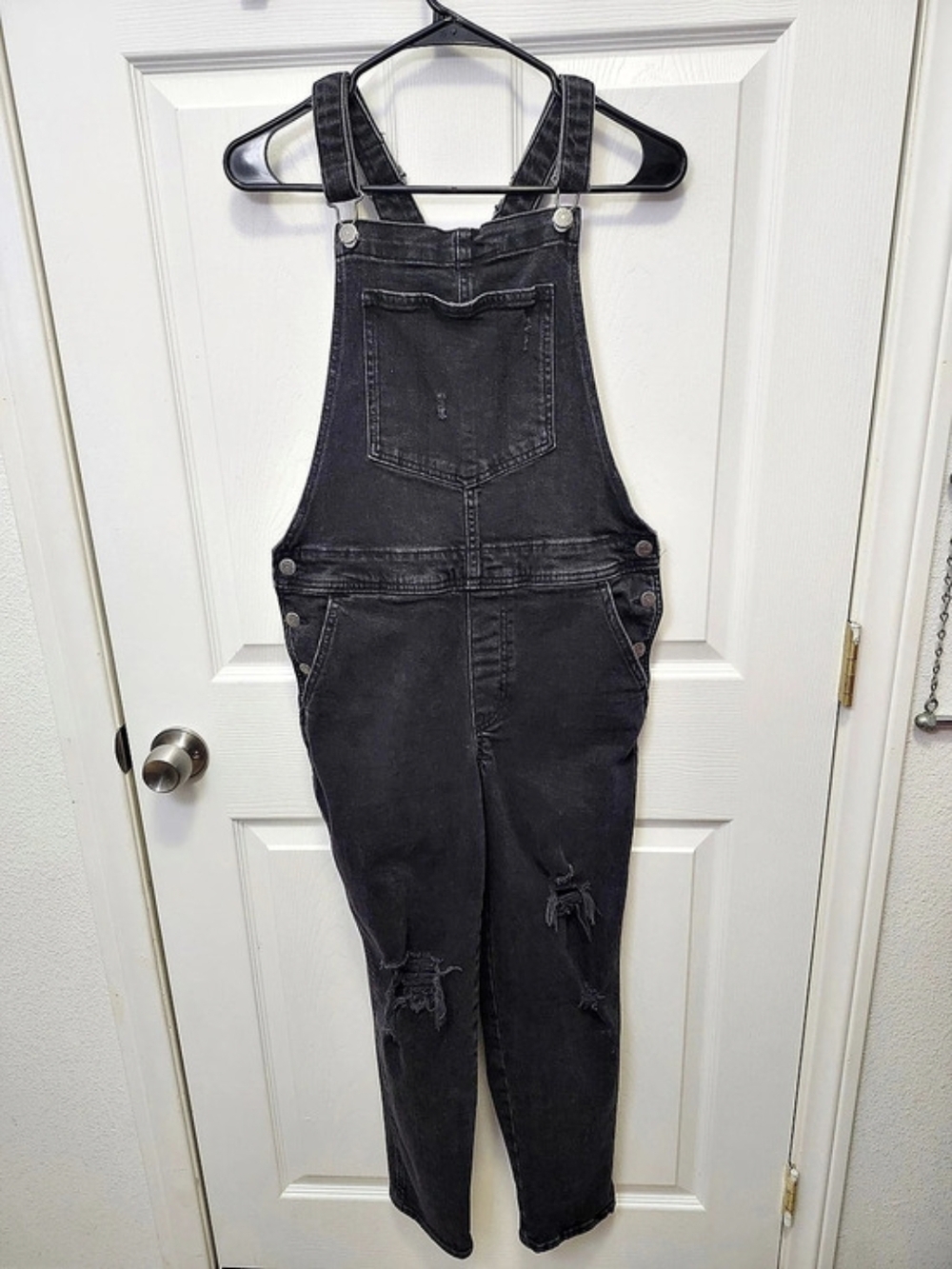 Old Navy Black Distressed Denim Overalls Size 8